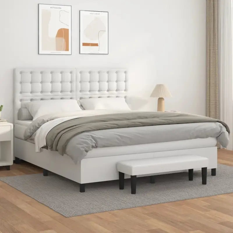 Boxspringbed met hoogwaardig kunstleer in grijs materiaal voor rustgevende nachten - Wit / 160 x 200 cm / knoppwn