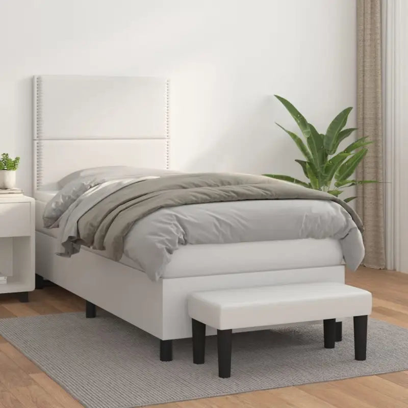 Boxspringbed met hoogwaardig kunstleer in grijs materiaal voor rustgevende nachten - Wit / 100 x 200 cm / Effen
