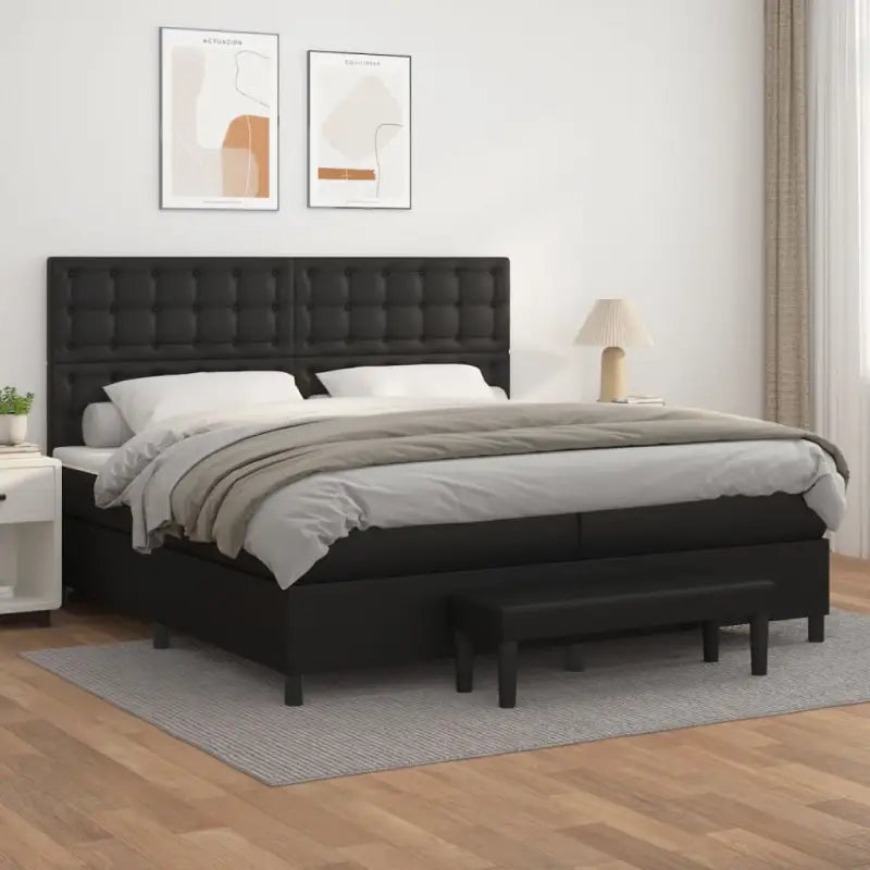 Boxspringbed met hoogwaardig kunstleer in grijs materiaal voor rustgevende nachten - Zwart / 200 x 200 cm / knoppwn