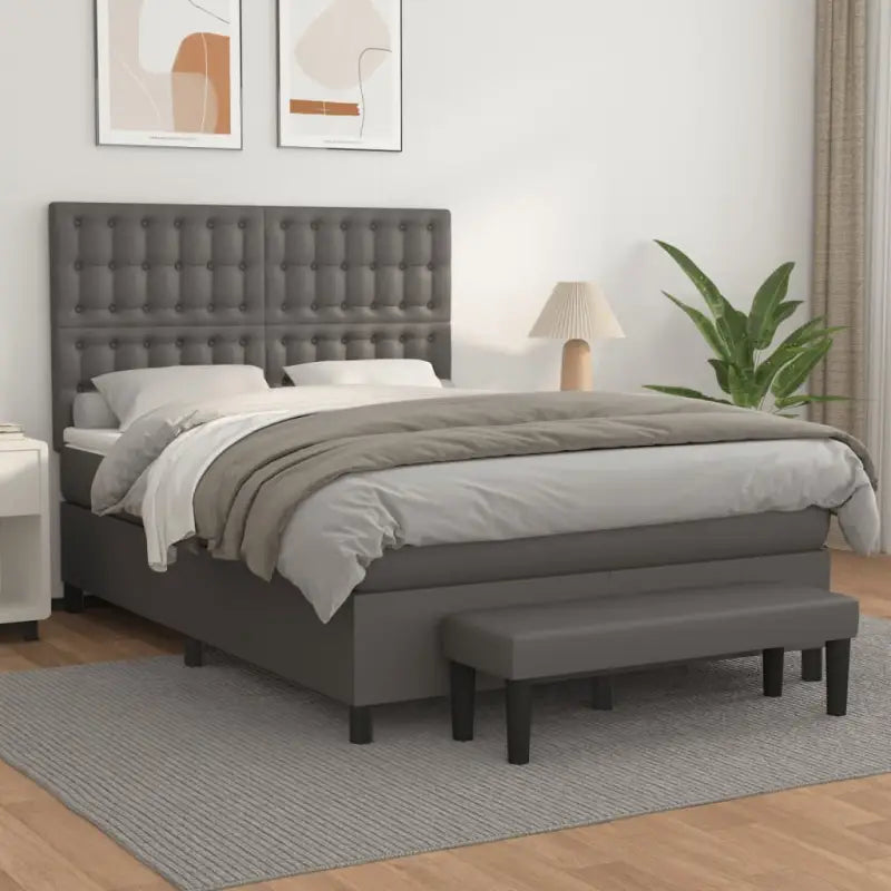 Boxspringbed met hoogwaardig kunstleer in grijs materiaal voor rustgevende nachten - Grijs / 140 x 200 cm / knoppwn