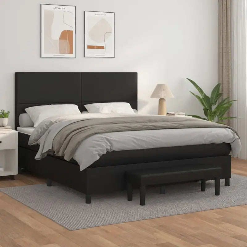 Boxspringbed met hoogwaardig kunstleer in grijs materiaal voor rustgevende nachten - Zwart / 160 x 200 cm / Effen