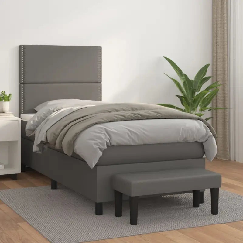 Boxspringbed met hoogwaardig kunstleer in grijs materiaal voor rustgevende nachten - Grijs / 90 x 190 cm / Effen
