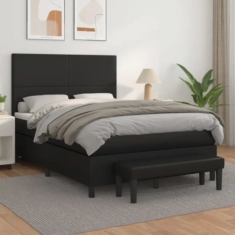Boxspringbed met hoogwaardig kunstleer in grijs materiaal voor rustgevende nachten - Zwart / 140 x 190 cm / Effen