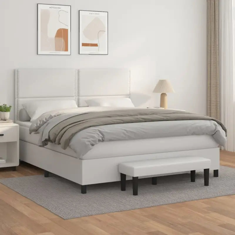 Boxspringbed met hoogwaardig kunstleer in grijs materiaal voor rustgevende nachten - Wit / 180 x 200 cm / Effen
