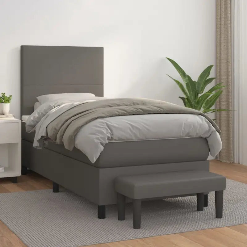 Boxspringbed met hoogwaardig kunstleer in grijs materiaal voor rustgevende nachten - Grijs / 80 x 200 cm / Effen