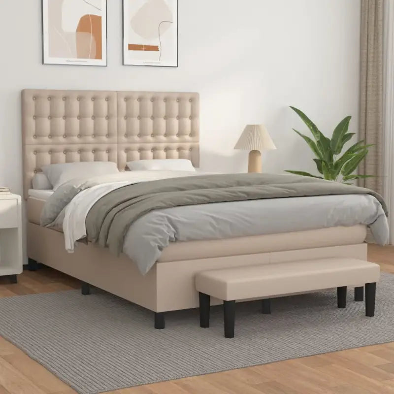 Boxspringbed met hoogwaardig kunstleer in grijs materiaal voor rustgevende nachten - Cappuccino / 140 x 200 cm