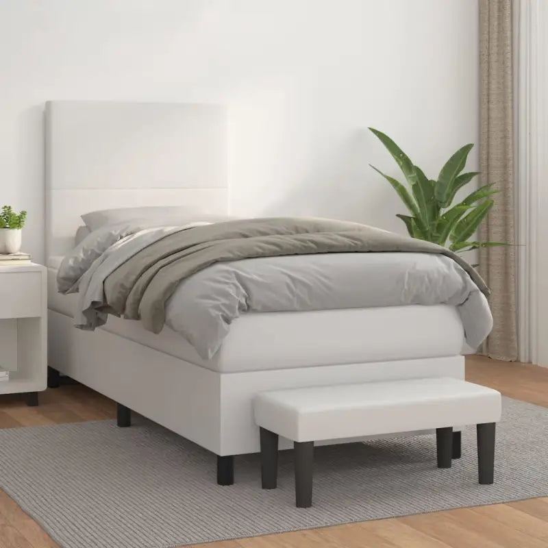 Boxspringbed met hoogwaardig kunstleer in grijs materiaal voor rustgevende nachten - Wit / 90 x 200 cm / Effen ontwerp