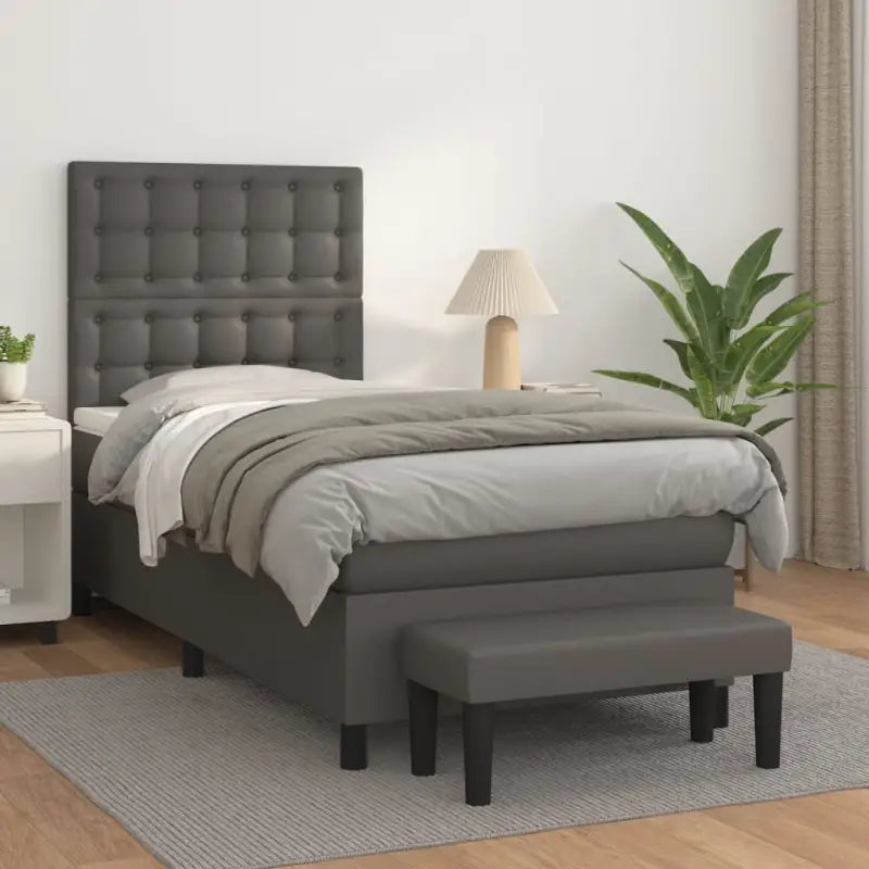 Boxspringbed met hoogwaardig kunstleer in grijs materiaal voor rustgevende nachten - Grijs / 100 x 200 cm / knoppwn