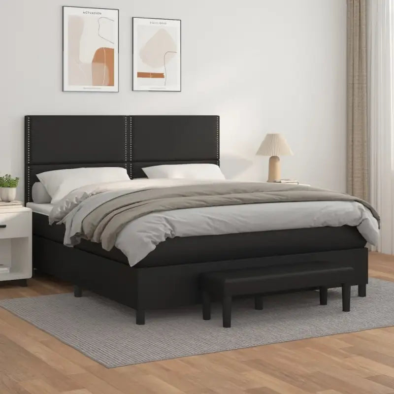 Boxspringbed met hoogwaardig kunstleer in grijs materiaal voor rustgevende nachten - Zwart / 180 x 200 cm / Effen