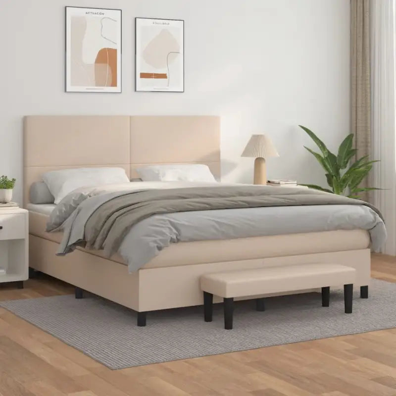 Boxspringbed met hoogwaardig kunstleer in grijs materiaal voor rustgevende nachten - Cappuccino / 180 x 200 cm / Effen