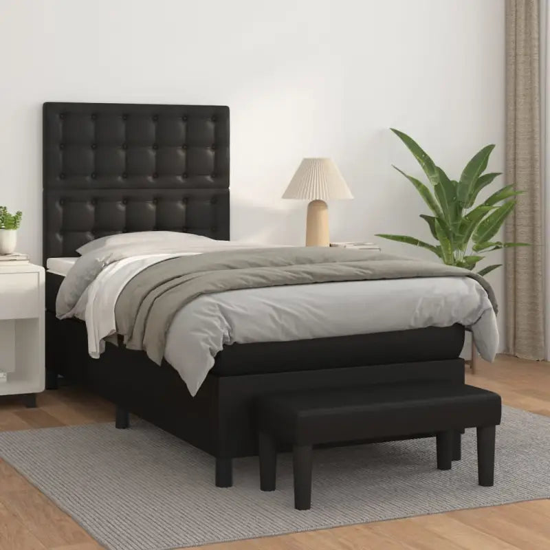 Boxspringbed met hoogwaardig kunstleer in grijs materiaal voor rustgevende nachten - Zwart / 90 x 200 cm / knoppwn