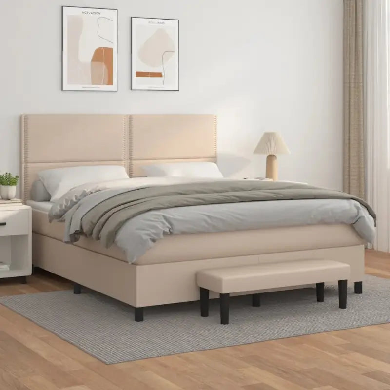Boxspringbed met hoogwaardig kunstleer in grijs materiaal voor rustgevende nachten - Cappuccino / 180 x 200 cm / Effen