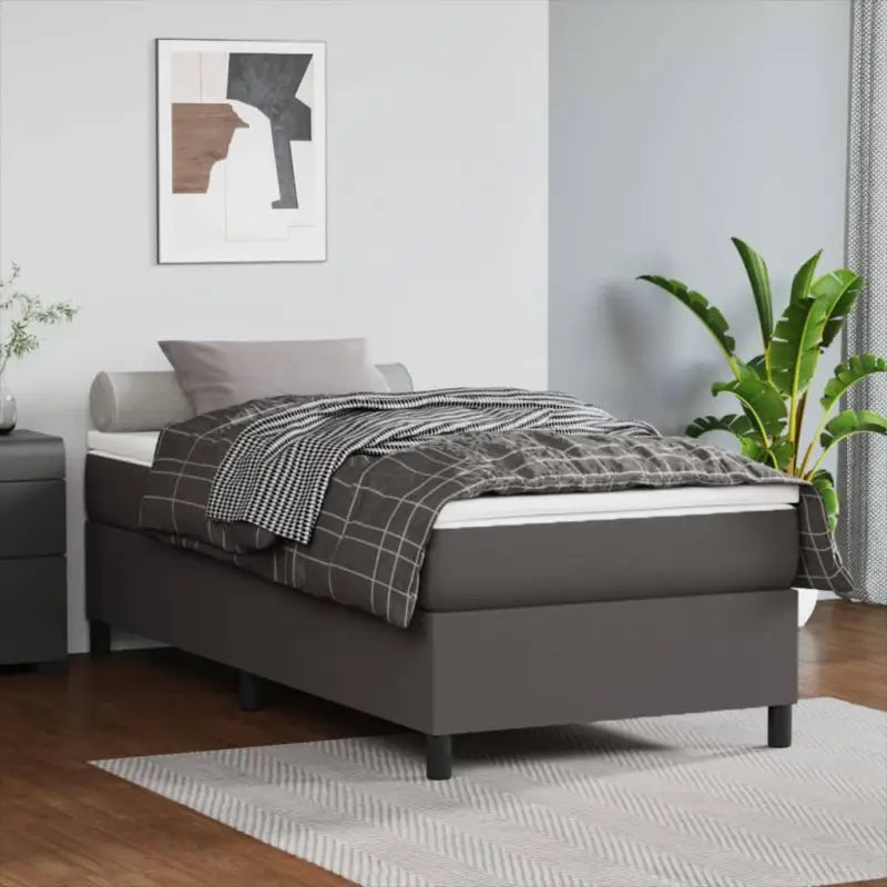 Boxspringbed met multiplex lattenbodem en crème kunstleer voor rust - Grijs / 90 x 190 cm / 35 cm - Bedden & bedframes