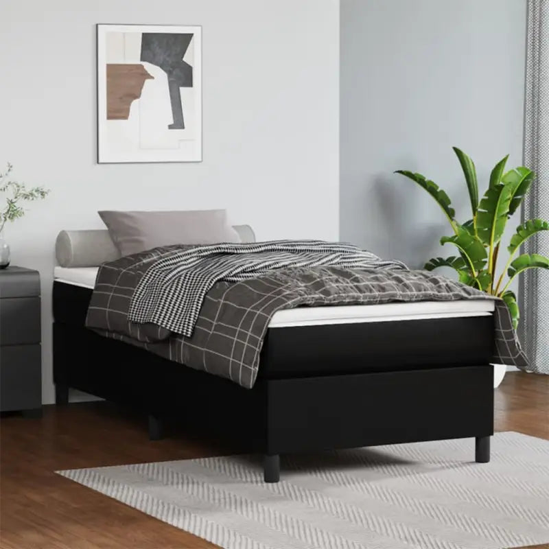 Boxspringbed met multiplex lattenbodem en crème kunstleer voor rust - Zwart / 100 x 200 cm / 35 cm - Bedden & bedframes