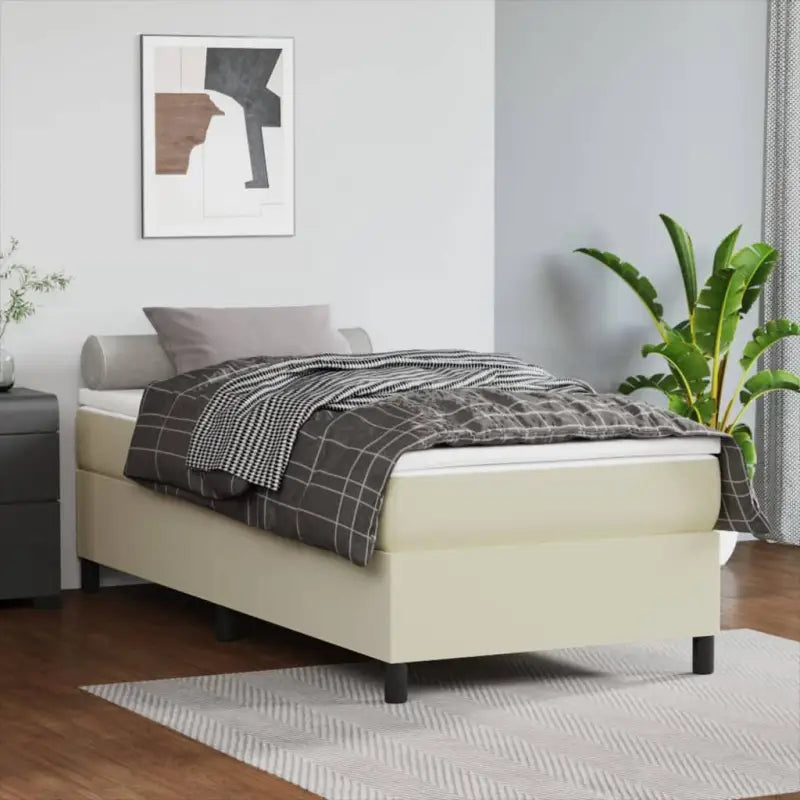 Boxspringbed met multiplex lattenbodem en crème kunstleer voor rust - Bedden & bedframes