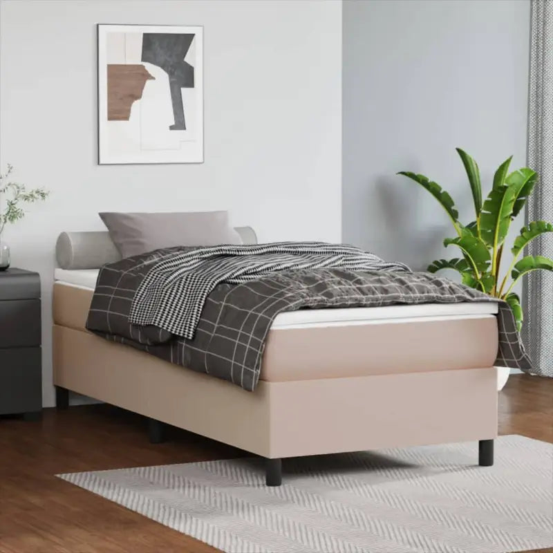 Boxspringbed met multiplex lattenbodem en crème kunstleer voor rust - Cappuccino / 80 x 200 cm / 35 cm - Bedden &