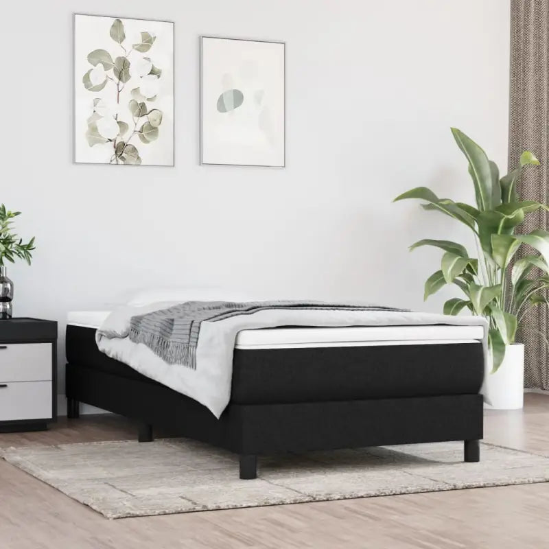 Boxspringbed met multiplex lattenbodem en zwart materiaal voor comfortabele slaap - Zwart / 90 x 200 cm / 25 cm