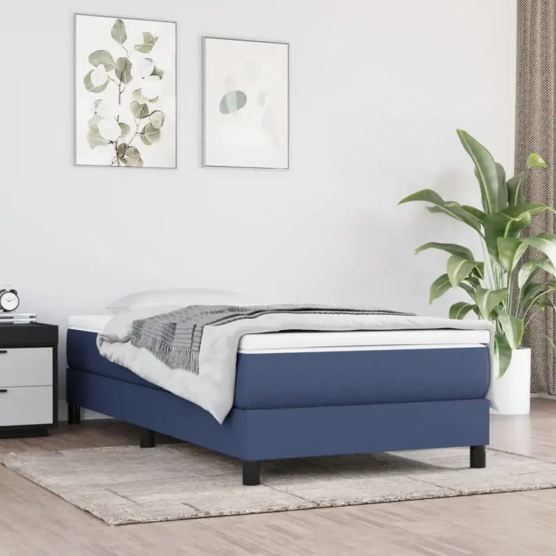 Boxspringbed met multiplex lattenbodem en zwart materiaal voor comfortabele slaap - Blauw / 90 x 200 cm / 25 cm