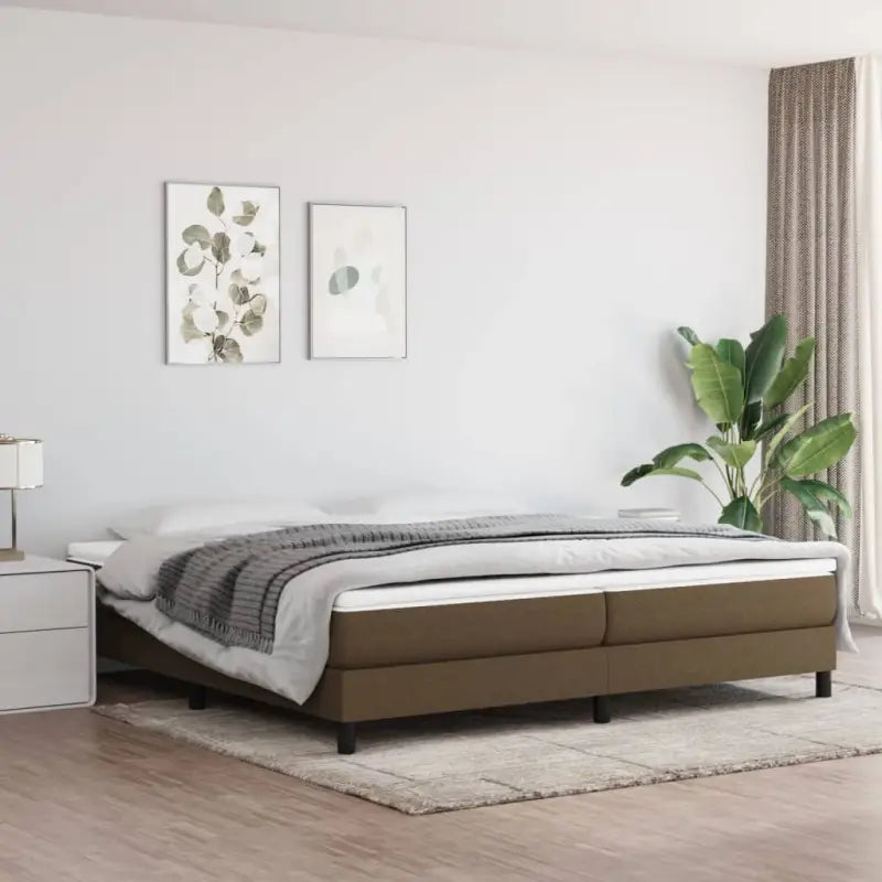 Boxspringbed met multiplex lattenbodem en zwart materiaal voor comfortabele slaap - Donkerbruin / 200 x 200 cm / 25 cm