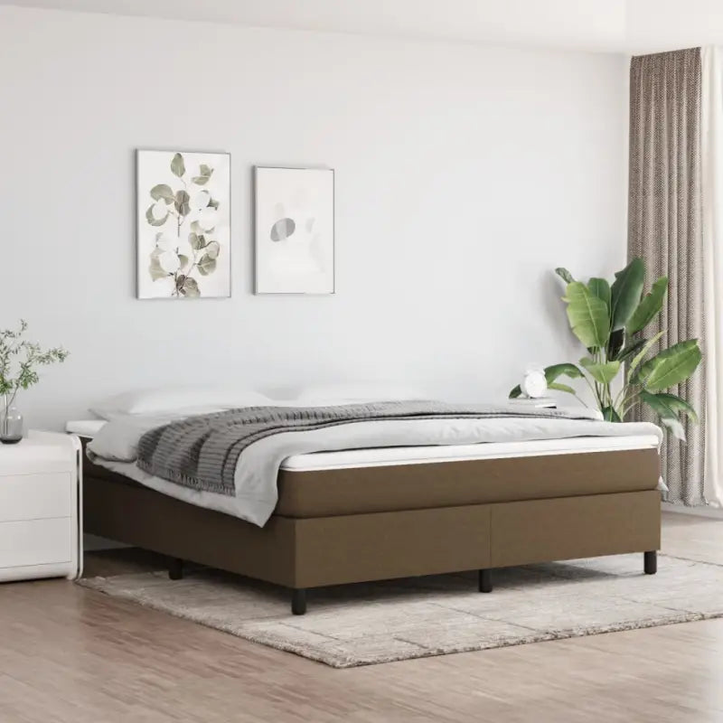 Boxspringbed met multiplex lattenbodem en zwart materiaal voor comfortabele slaap - Donkerbruin / 160 x 200 cm / 35 cm