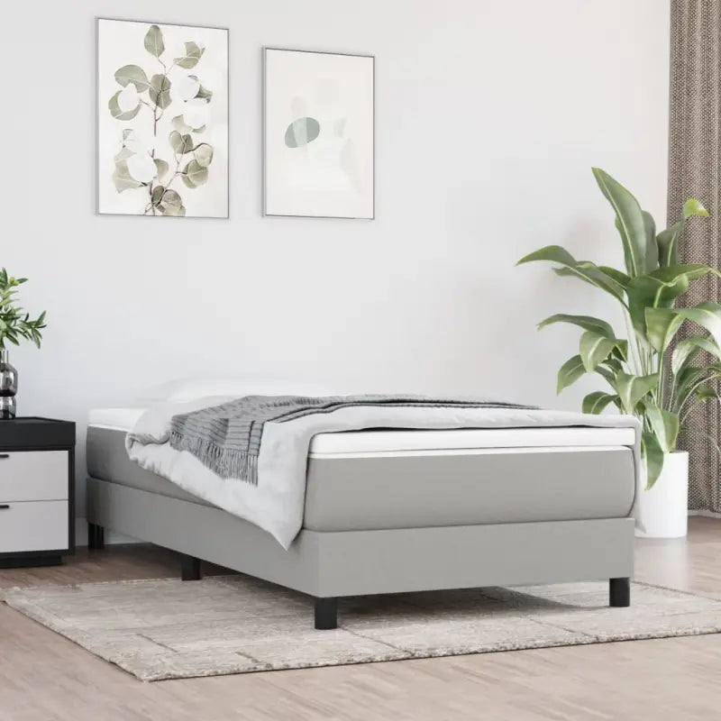 Boxspringbed met multiplex lattenbodem en zwart materiaal voor comfortabele slaap - Lichtgrijs / 100 x 200 cm / 25 cm