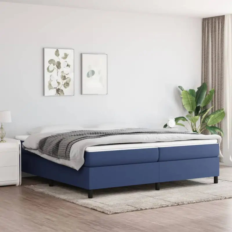 Boxspringbed met multiplex lattenbodem en zwart materiaal voor comfortabele slaap - Blauw / 200 x 200 cm / 35 cm