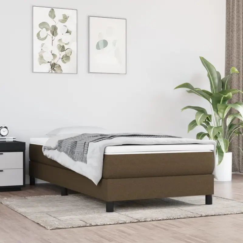 Boxspringbed met multiplex lattenbodem en zwart materiaal voor comfortabele slaap - Donkerbruin / 90 x 200 cm / 25 cm
