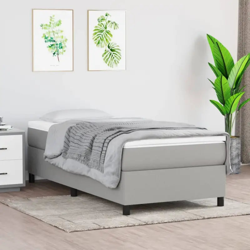 Boxspringbed met multiplex lattenbodem en zwart materiaal voor comfortabele slaap - Lichtgrijs / 90 x 190 cm / 35 cm