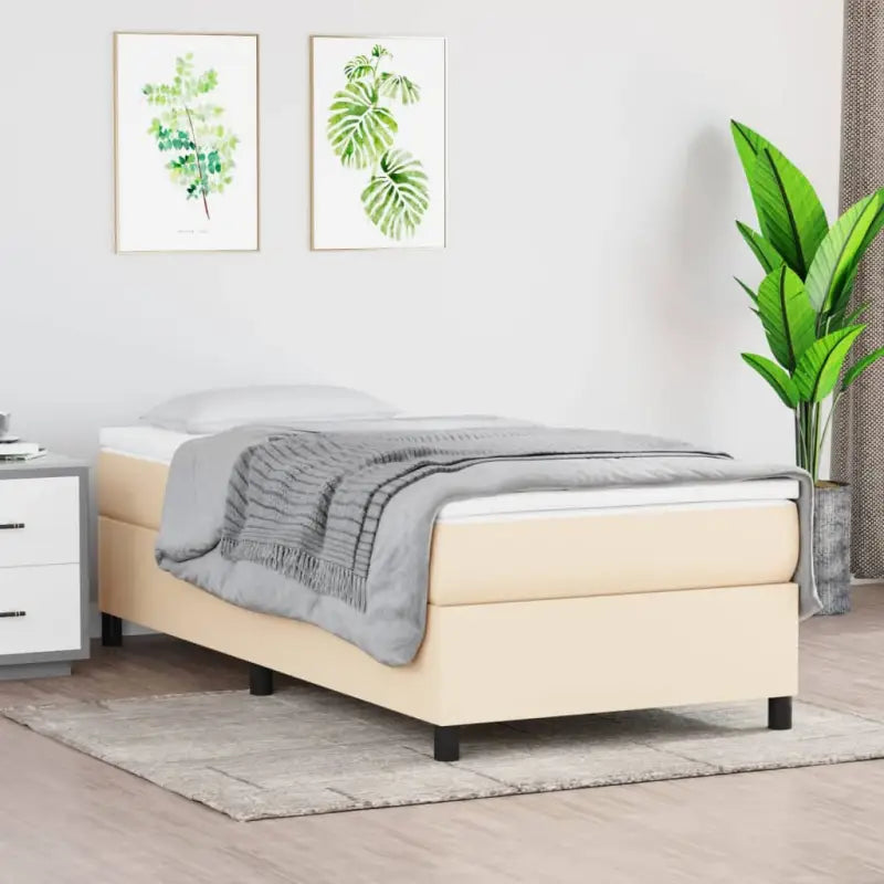 Boxspringbed met multiplex lattenbodem en zwart materiaal voor comfortabele slaap - Crème / 90 x 190 cm / 35 cm