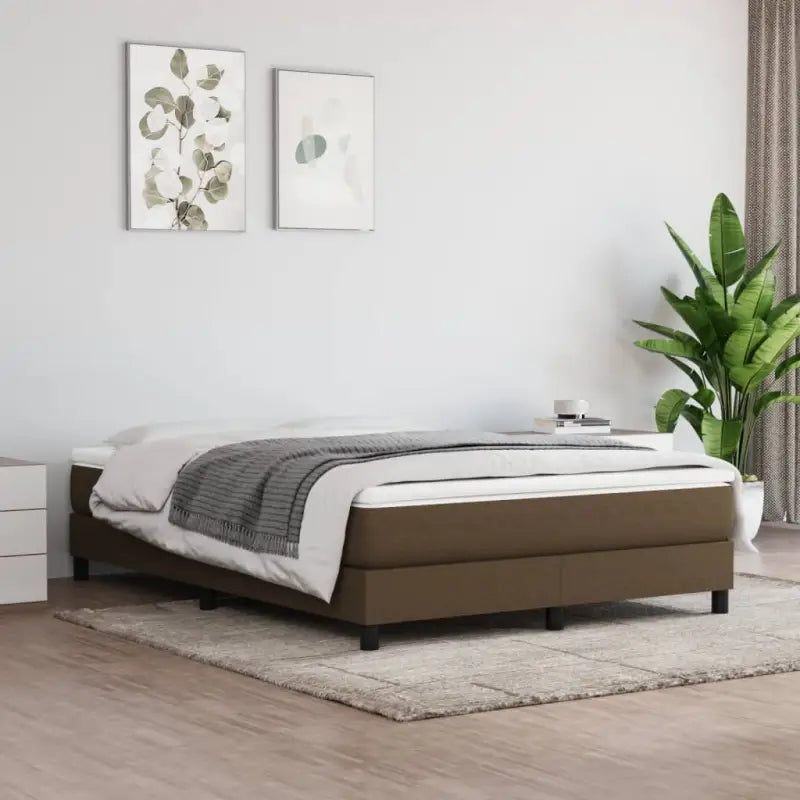 Boxspringbed met multiplex lattenbodem en zwart materiaal voor comfortabele slaap - Donkerbruin / 140 x 190 cm / 25 cm