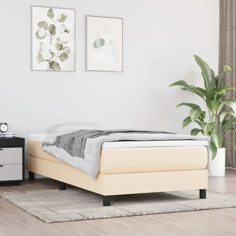 Boxspringbed met multiplex lattenbodem en zwart materiaal voor comfortabele slaap - Crème / 100 x 200 cm / 25 cm