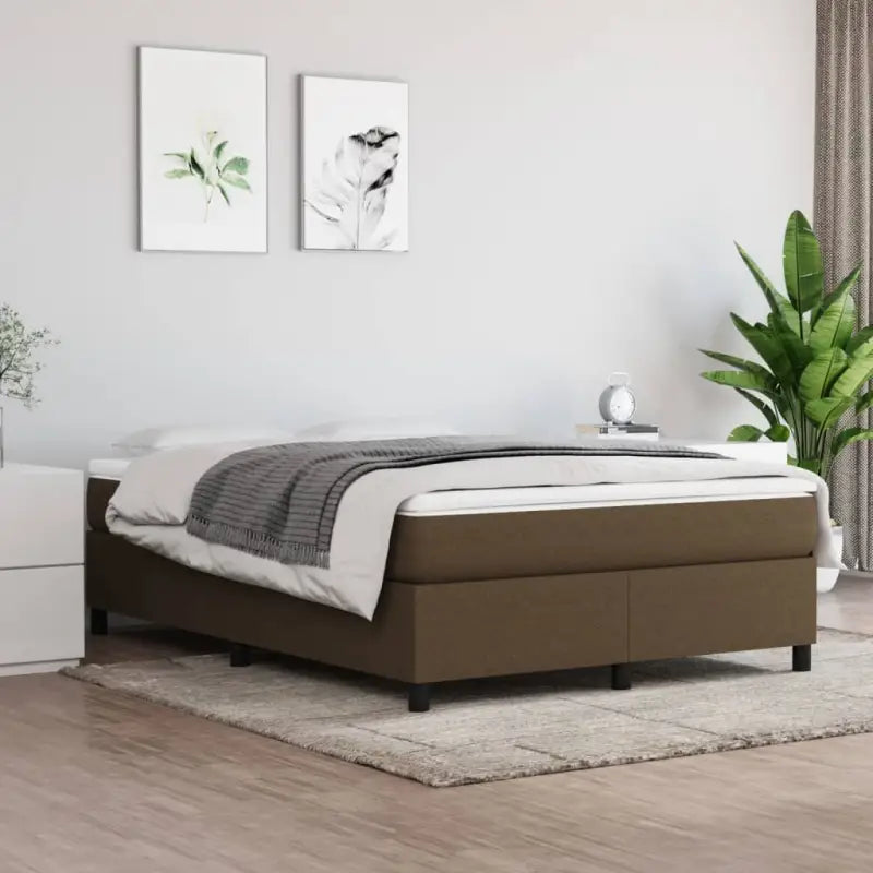 Boxspringbed met multiplex lattenbodem en zwart materiaal voor comfortabele slaap - Donkerbruin / 140 x 190 cm / 35 cm