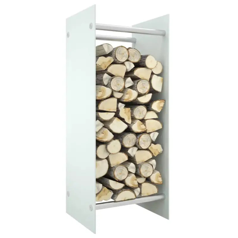 Brandhoutrek van stevig gehard glas en staal voor nette opslag - Wit / 40 x 35 x 100 cm - Brandhoutrekken & -dragers