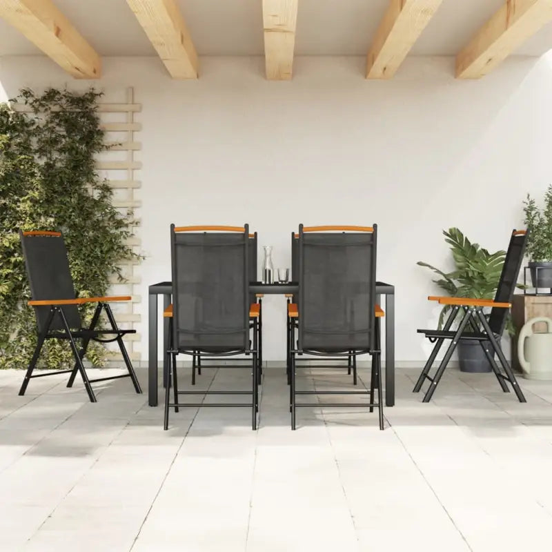 Bruin materiaal tuinset met gepoedercoat aluminium voor terras en tuin - Zwart / 150 cm tafellengte - Tuinsets