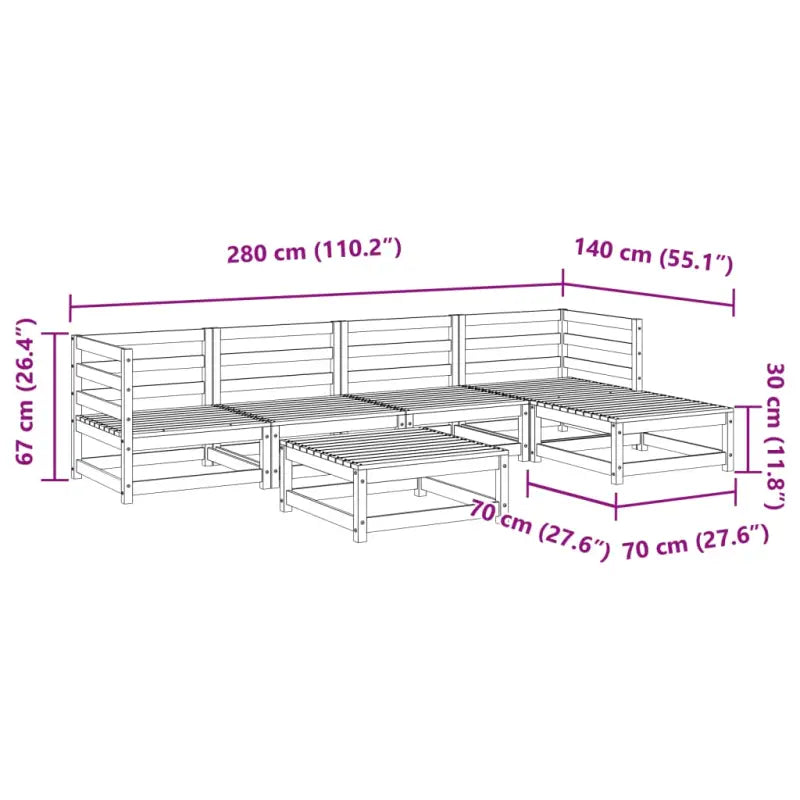 Buiten loungeset van massief Douglas vurenhout voor tuin en terras - Tuinsets
