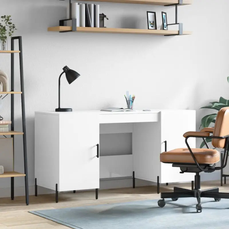 Bureau in Grijs Sonoma met bewerkt hout voor een elegante werkruimte - Hoogglans wit - Bureaus