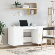 Bureau met hoogglans wit afwerking en bewerkt hout voor elegante werkruimte - Bureaus
