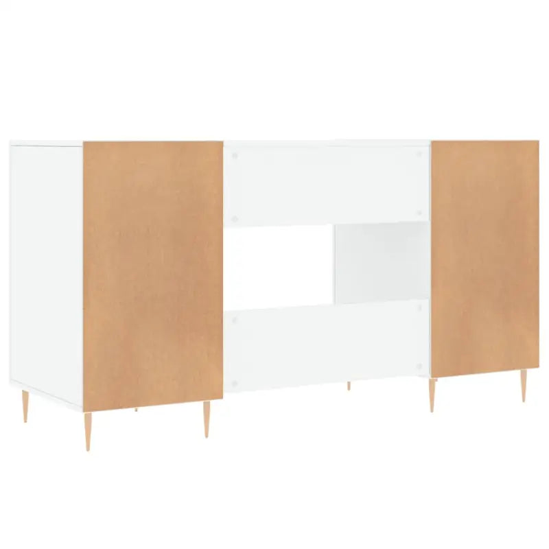 Bureau met hoogglans wit afwerking en bewerkt hout voor elegante werkruimte - Bureaus
