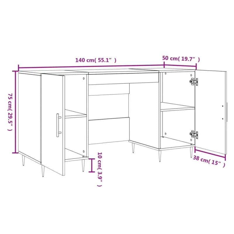 Bureau met hoogglans wit afwerking en bewerkt hout voor elegante werkruimte - Bureaus
