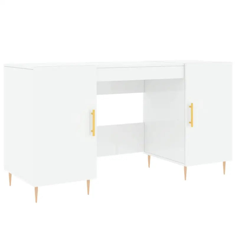 Bureau met hoogglans wit afwerking en bewerkt hout voor elegante werkruimte - Bureaus