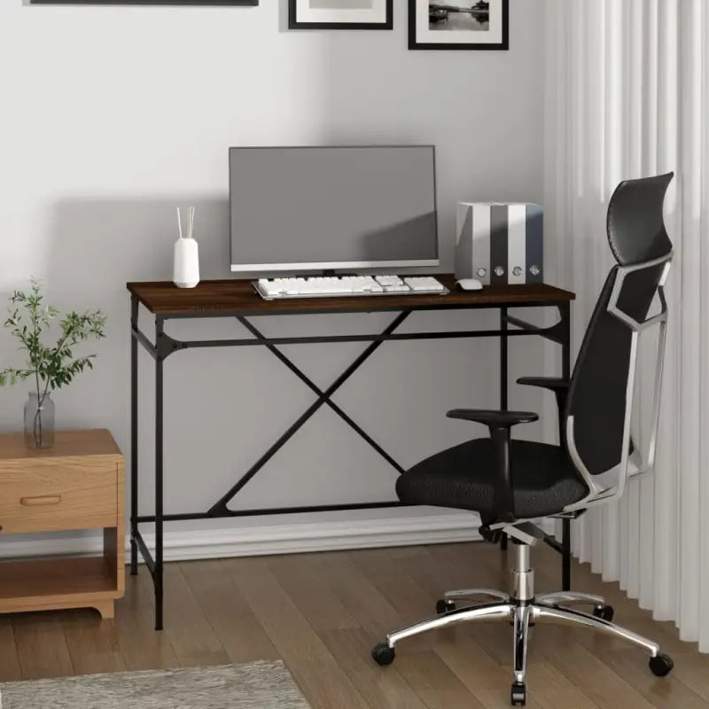 Bureau van bewerkt hout met industriële charme voor huis of kantoor - bruin eikenkleur - Bureaus