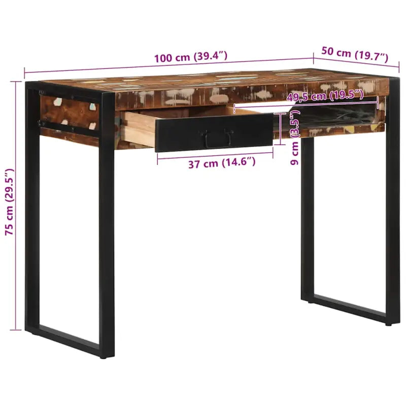 Bureau van massief gerecycled hout met veel opbergruimte en duurzame constructie - massief gerecycled hout - Bureaus