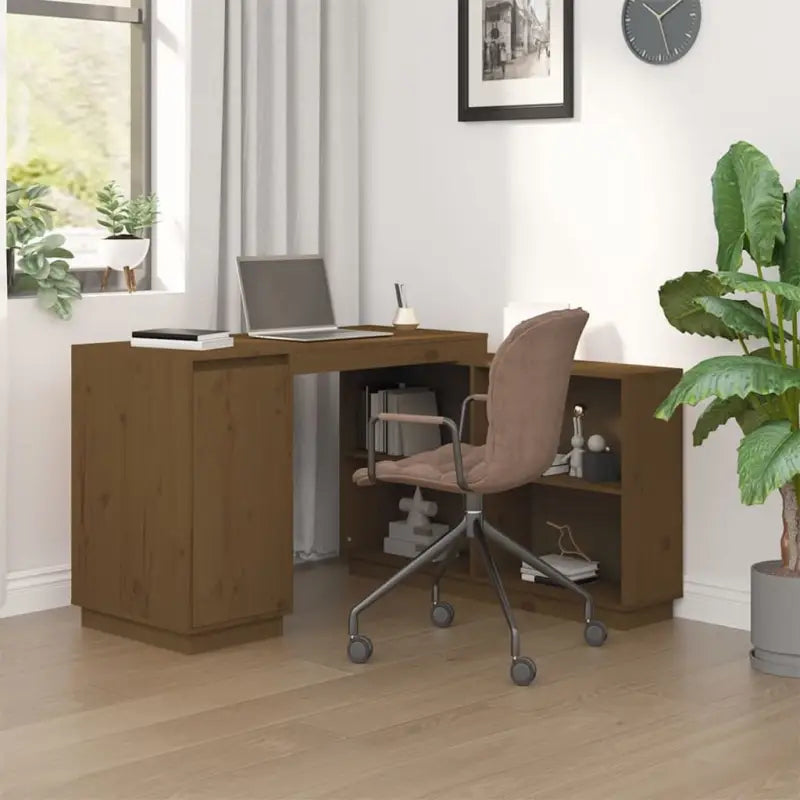 Bureau van massief grenenhout voor praktische en decoratieve ruimte - Honingbruin - Bureaus