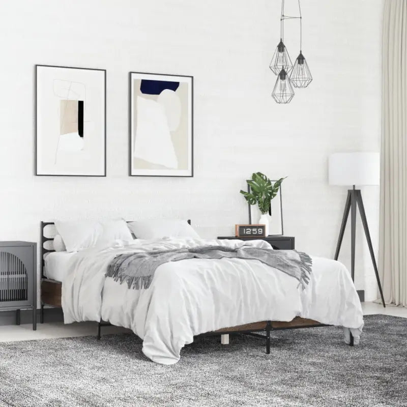 Comfortabel bedframe van bewerkt hout voor elke slaapkamer - bruin eikenkleur / 135 x 190 cm - Bedden & bedframes