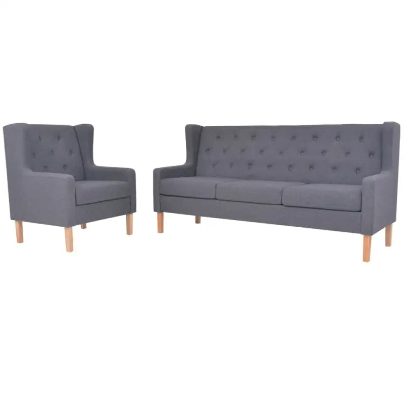 Comfortabele bankenset met houten frame en brede zitting voor ontspanning - Grijs / 1-zitter + 3-zitter - Banken