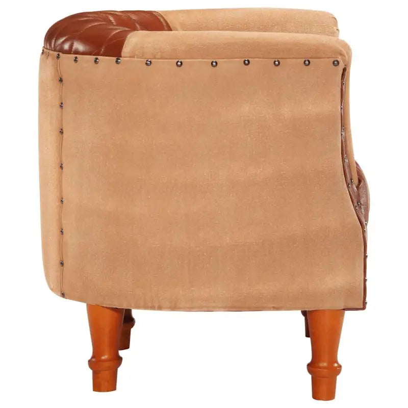 Comfortabele fauteuil met echt geitenleer en massief mangohout - Bruin / 1 - Fauteuils & Relaxfauteuils