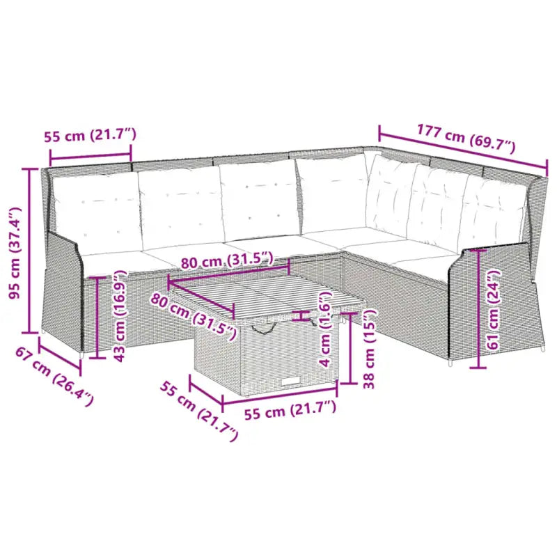 Comfortabele loungeset met verstelbare tuinbank van gepoedercoat staal - Tuinsets