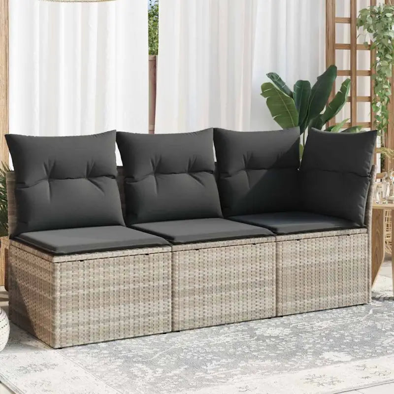 Comfortabele tuinbank van poly rattan met waterdichte zak voor buitengebruik - Lichtgrijs / 1 / hoek + 2x midden