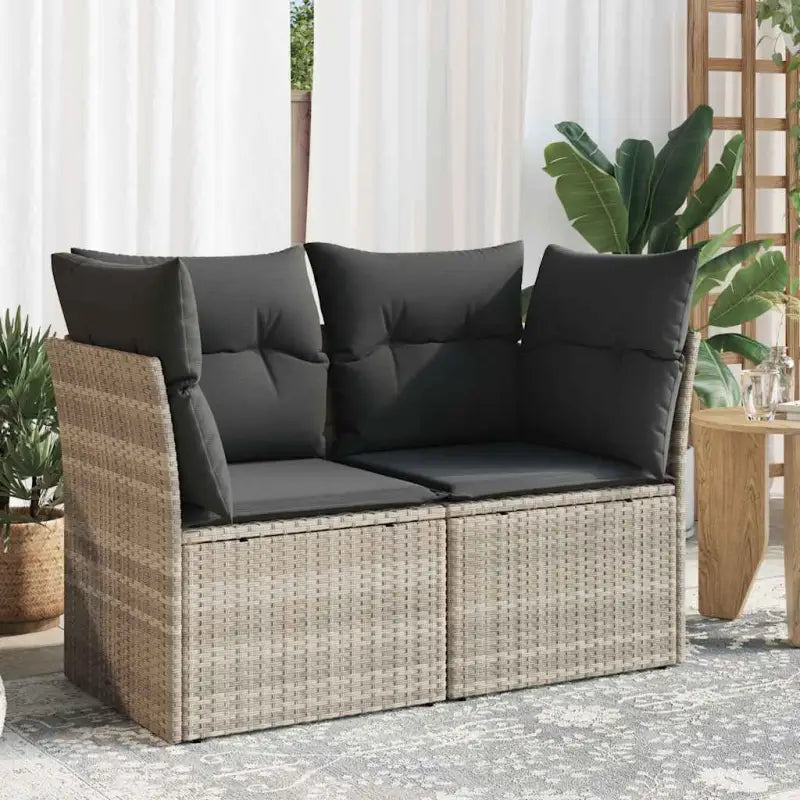 Comfortabele tuinbank van poly rattan met waterdichte zak voor buitengebruik - Lichtgrijs / 1 / 2x hoek - Loungebanken