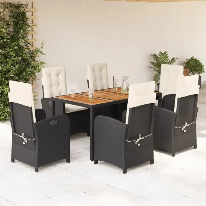 Comfortabele tuinset met poly rattan en gemakkelijk schoon te maken - Zwart en crème / 150 cm tafellengte